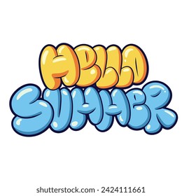 Hello Summer slogan, graffiti bubble shaped for t-shirt print design