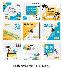 Hello Summer Special Offer Hot Collection Sale Discount Banner Set. Highlight Cover Vector Illustration. Stories Frame Template with Transparent Background. Internet Shop Online Store App