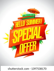 Hello summer, special offer, vector sale poster concept