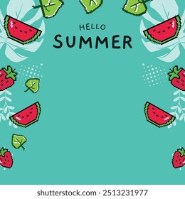 Hello summer square banner with tropical elements design