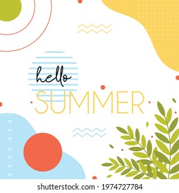 Hello summer square card, vector illustration