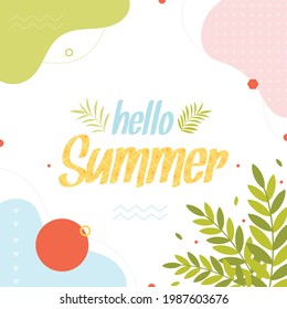 Hello summer square card, vector illustration