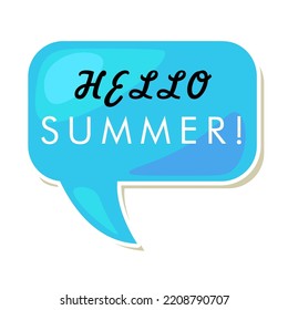 Hello summer sticker. Beach party element, ice cream, rubber ring, watermelon, tropical cocktail. Vector illustration for swimming pool activities, holiday, leisure, travel concept