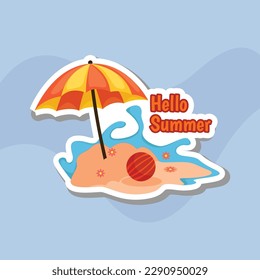 Hello Summer Sticker Illustration Design with Social Media Template art