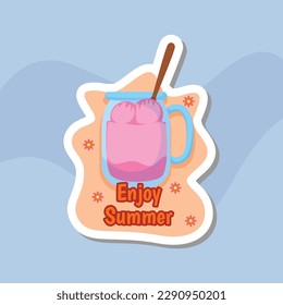 Hello Summer Sticker Illustration Design with Social Media Template art