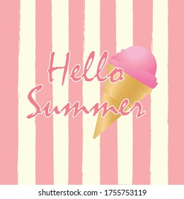 Hello summer stripped background with ice cream.
