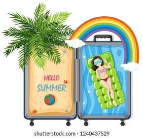 Hola verano en la ilustración de maleta