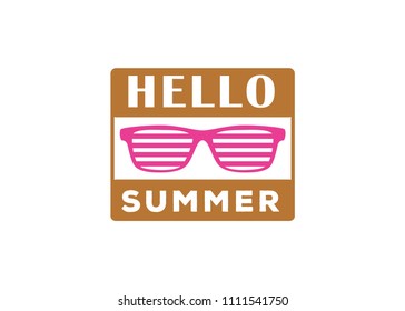 hello summer with sun glasses quote vector logo design