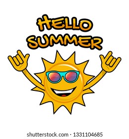 Hello Summer. Sun smile design. Vector illustration