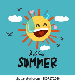 Hello summer sun sweat cartoon vector illustration