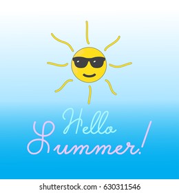 Hello summer with sun using sunglasses vector illustration.