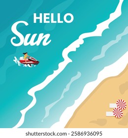 Hello summer, sun, summer vacation beach vacation, horizon banner.