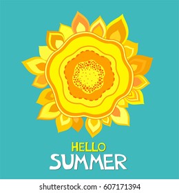 Hello Summer. Sun. Vector illustration.