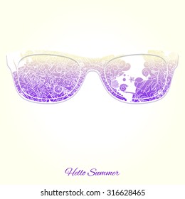 Hello summer sunglasses vector illustration, sunglasses, summer, pattern, background, silhouette