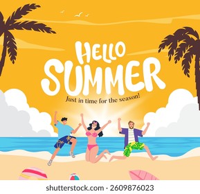 Hello Summer in sunset background