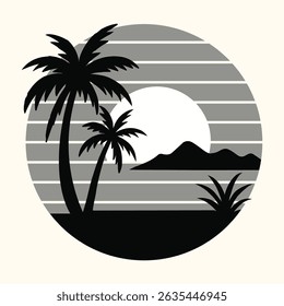 Hello summer sunset with palm tree island vector