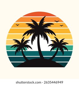 Hello summer sunset with palm tree island vector