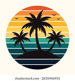 Hello summer sunset with palm tree island vector