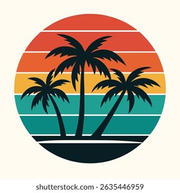 Hello summer sunset with palm tree island vector