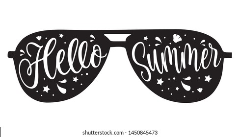 Hello summer, sunset script font lettering vector templete 