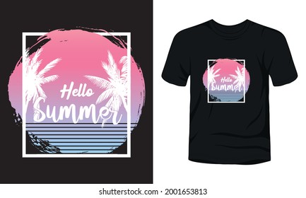 "Hello summer" summer sunset t-shirt template.