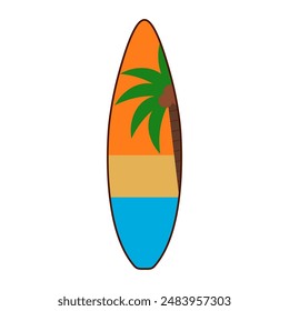 Hello summer, surfboard cartoon. Coconut trees and surfboards cartoon. Digital art illustration