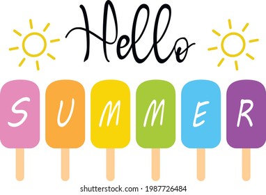 Hello summer svg image isolated on white background. Summer Popsicle svg file for cutting DIY Hello Summer Vinyl Shirt Svg Beach Svg Cut Files Summer Iron on Transfer Image svg