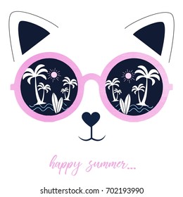 hello summer and sweet cat with sunglasses illustration vector.