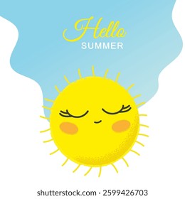 Hello summer. Sweet sun, sky. Vector