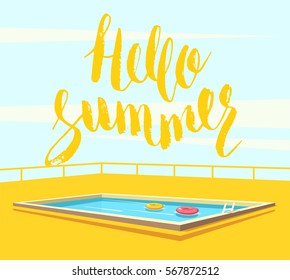 Hello summer. Swimming pool. Cartoon Vector illustration