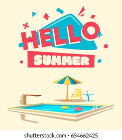 Hello summer. Swimming pool. Cartoon Vector illustration