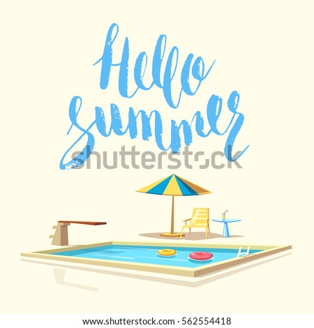 Hello Summer Swimming Pool Cartoon Vector Stock Vector (Royalty Free) 562554418 - Shutterstock