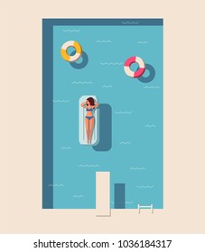 Hello summer. Swimming pool. Flat vector illustration.