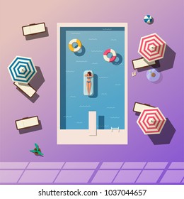 Hello summer. Swimming pool. Flat vector illustration.
