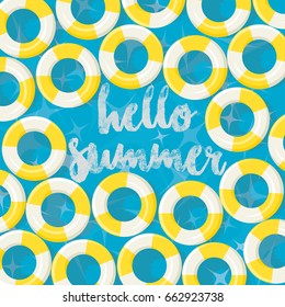 Hello Summer - Swimming Pool Floating Rings Background - vector eps10