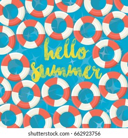 Hello Summer - Swimming Pool Floating Rings Background - vector eps10