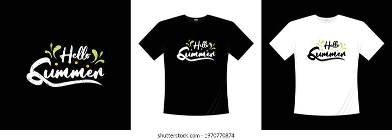 Hello summer t shirt design. Summer holiday vector illustration. 