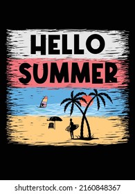 Hello summer t shirt design, summer beach party poster, summer holiday vector design for t shirt