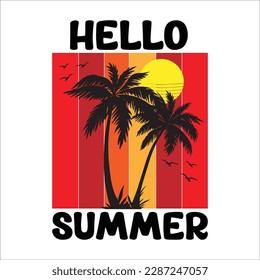 Hello Summer T shirt design and white background