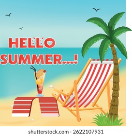 Hello Summer T Shirt design. Trendy summer t shirt print, poster, sticker and other uses.