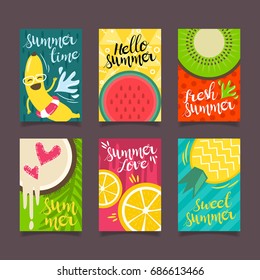 Hello Summer template set, for summer time vacation, Poster and greeting card vector concept.