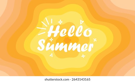 Hello summer text with abstract orange and yellow layers for seasonal design