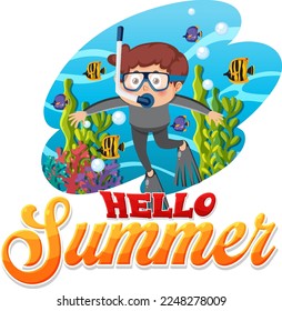 Hello summer text for banner or poster design illustration