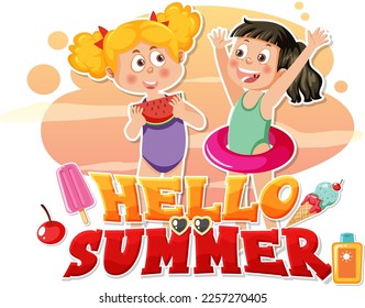 Hello summer text for banner or poster design illustration