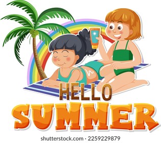 Hello summer text for banner or poster design illustration