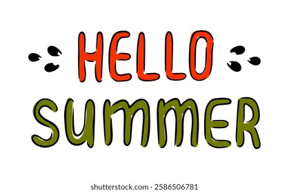 Hello Summer text, colorful, summer greeting, fun typography vector illustration