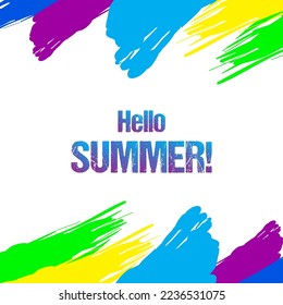 hello summer text with colorful paintbrush.suitable for card, banner, or poster