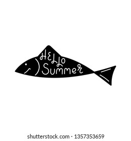 Hello summer, text. Fish. Vector illustration