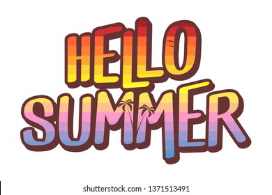 Hello summer text illustration - summer sunset at beach