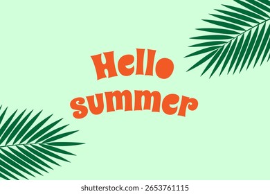 Hola texto de verano de la rama de la palmera